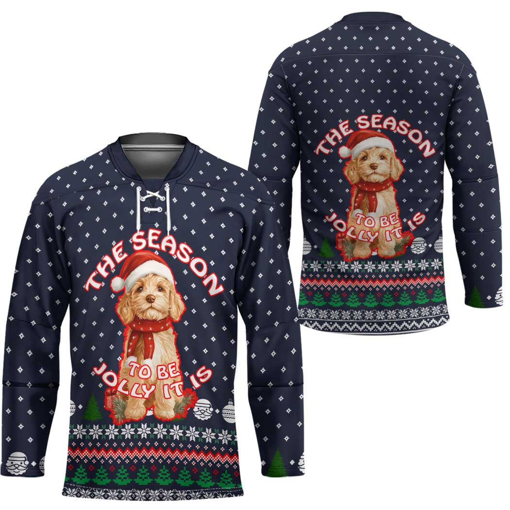 The Season To Be Jolly Goldendoodle Christmas Hockey Jersey Xmas Holiday Patterns - Wonder Print Shop
