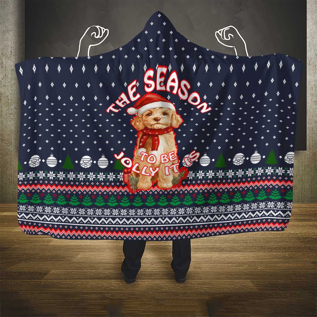 The Season To Be Jolly Goldendoodle Christmas Hooded Blanket Xmas Holiday Patterns - Wonder Print Shop