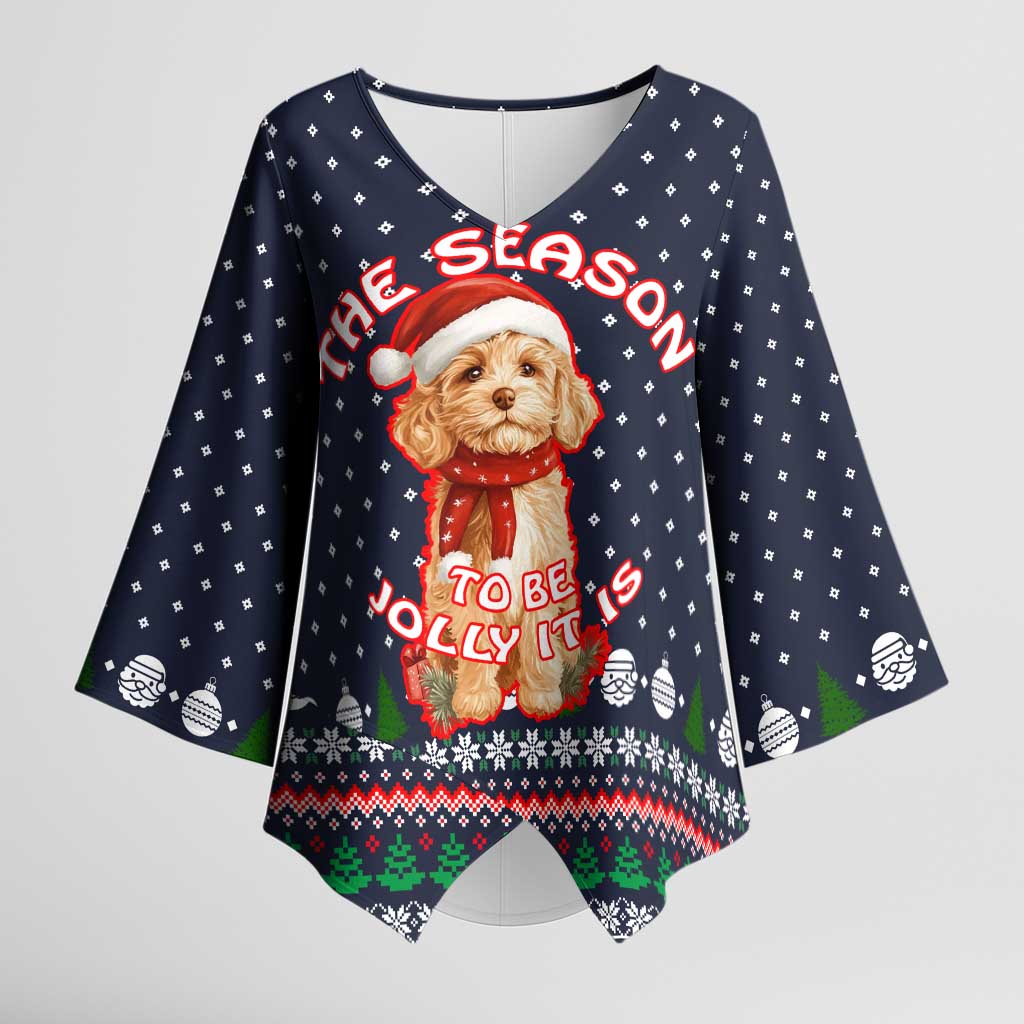 The Season To Be Jolly Goldendoodle Christmas Kimono Sleeve Blouse Xmas Holiday Patterns - Wonder Print Shop