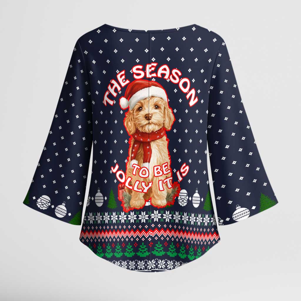 The Season To Be Jolly Goldendoodle Christmas Kimono Sleeve Blouse Xmas Holiday Patterns - Wonder Print Shop