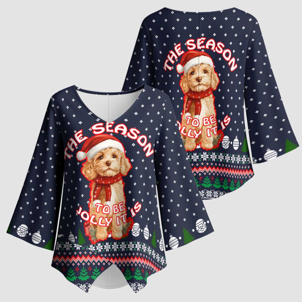 The Season To Be Jolly Goldendoodle Christmas Kimono Sleeve Blouse Xmas Holiday Patterns - Wonder Print Shop