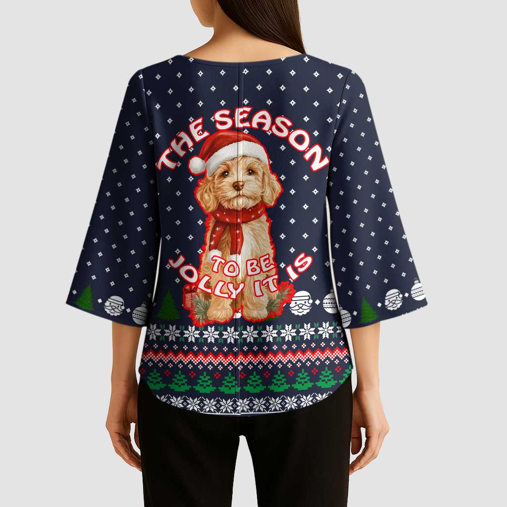 The Season To Be Jolly Goldendoodle Christmas Kimono Sleeve Blouse Xmas Holiday Patterns - Wonder Print Shop
