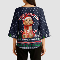 The Season To Be Jolly Goldendoodle Christmas Kimono Sleeve Blouse Xmas Holiday Patterns - Wonder Print Shop