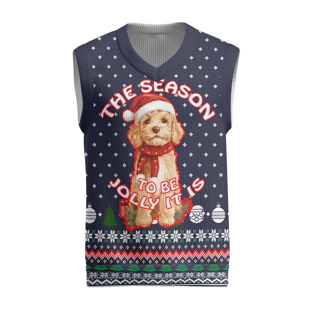 The Season To Be Jolly Goldendoodle Christmas Knitted V-Neck Vest Xmas Holiday Patterns - Wonder Print Shop