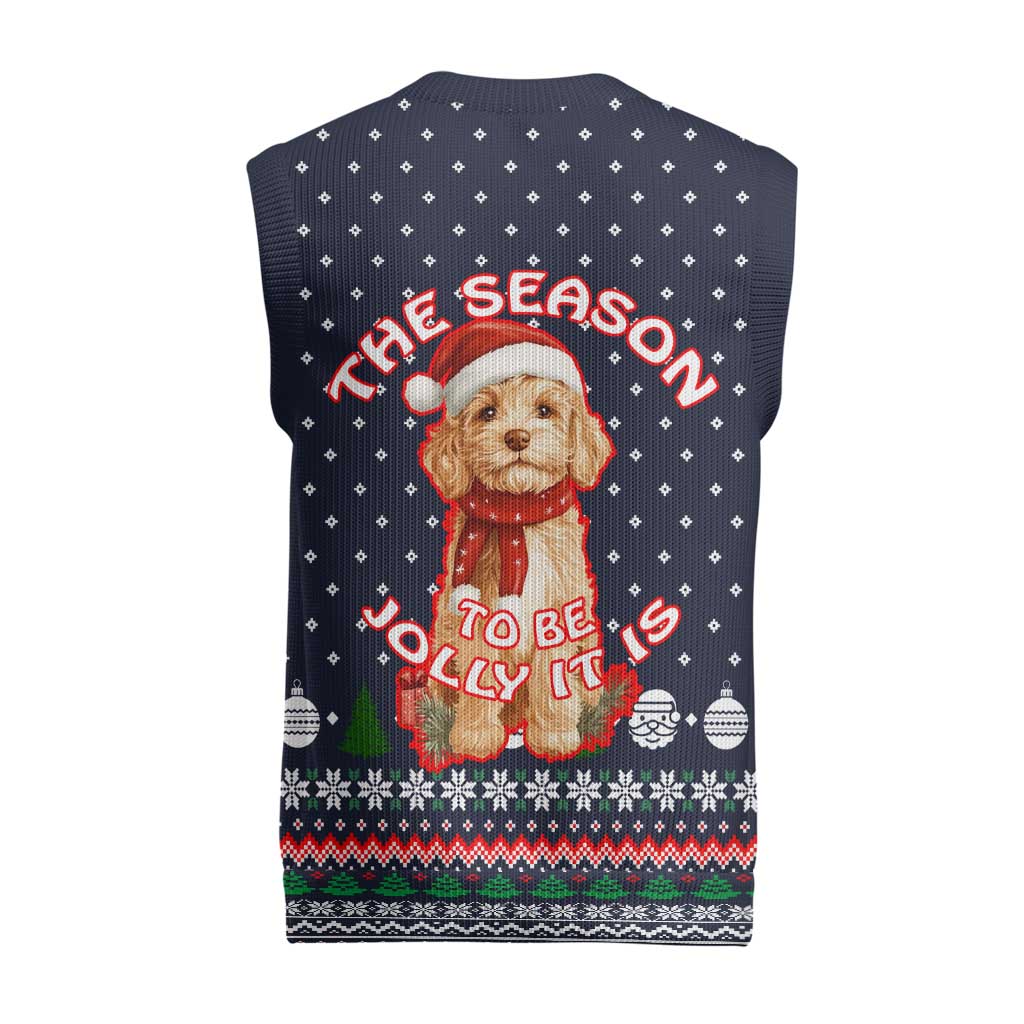 The Season To Be Jolly Goldendoodle Christmas Knitted V-Neck Vest Xmas Holiday Patterns - Wonder Print Shop