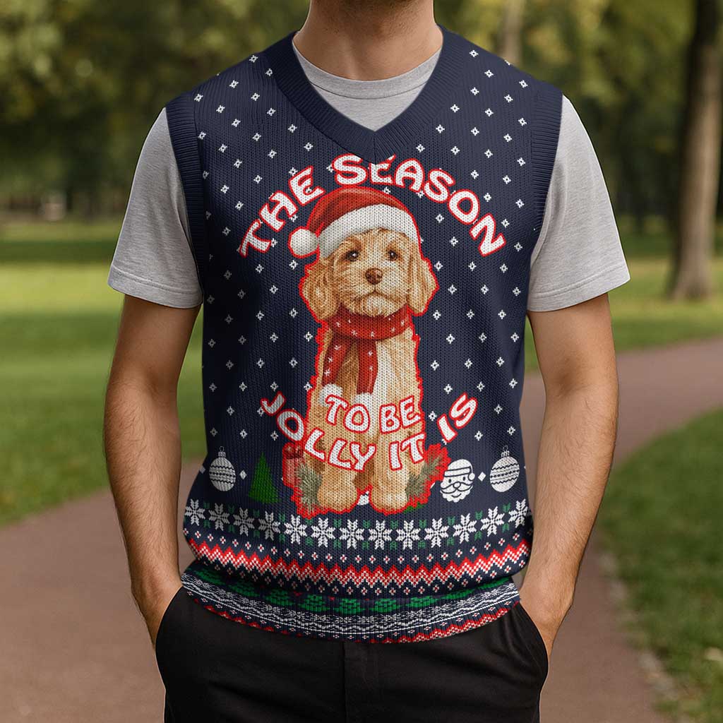 The Season To Be Jolly Goldendoodle Christmas Knitted V-Neck Vest Xmas Holiday Patterns - Wonder Print Shop