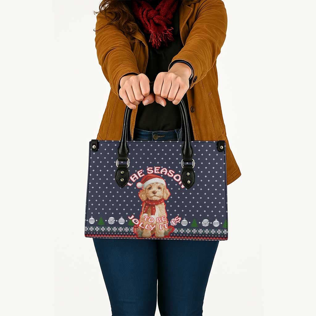 The Season To Be Jolly Goldendoodle Christmas Leather Bag Xmas Holiday Patterns - Wonder Print Shop