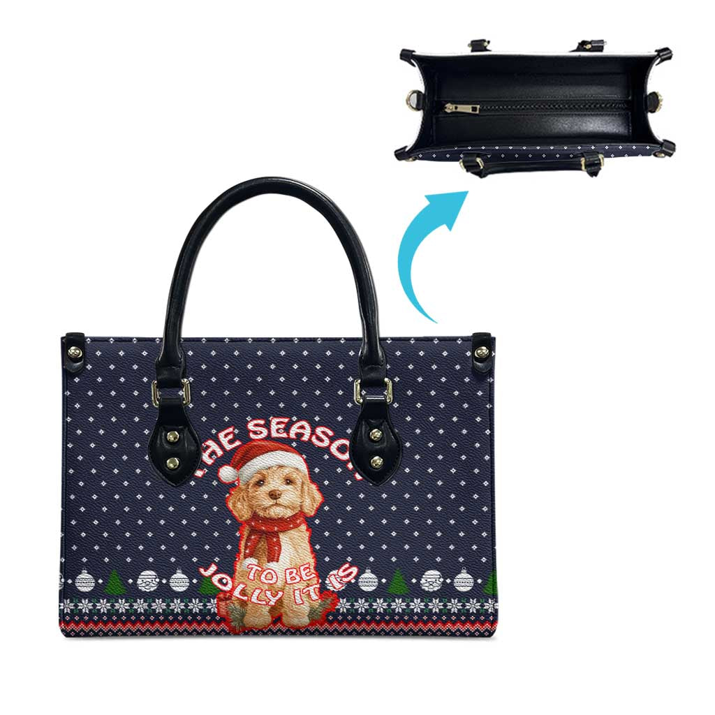The Season To Be Jolly Goldendoodle Christmas Leather Bag Xmas Holiday Patterns - Wonder Print Shop
