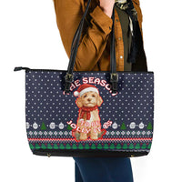The Season To Be Jolly Goldendoodle Christmas Leather Tote Bag Xmas Holiday Patterns - Wonder Print Shop