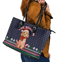 The Season To Be Jolly Goldendoodle Christmas Leather Tote Bag Xmas Holiday Patterns - Wonder Print Shop