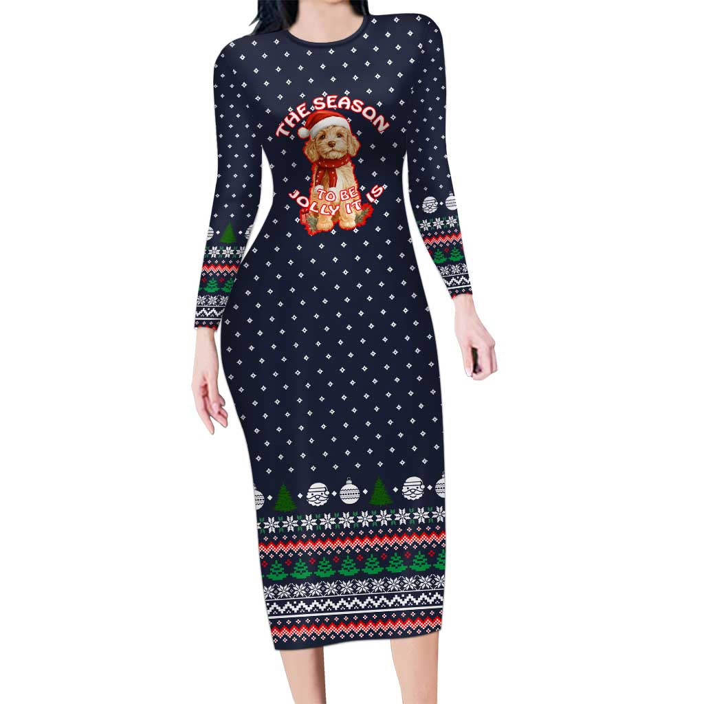 The Season To Be Jolly Goldendoodle Christmas Long Sleeve Bodycon Dress Xmas Holiday Patterns - Wonder Print Shop