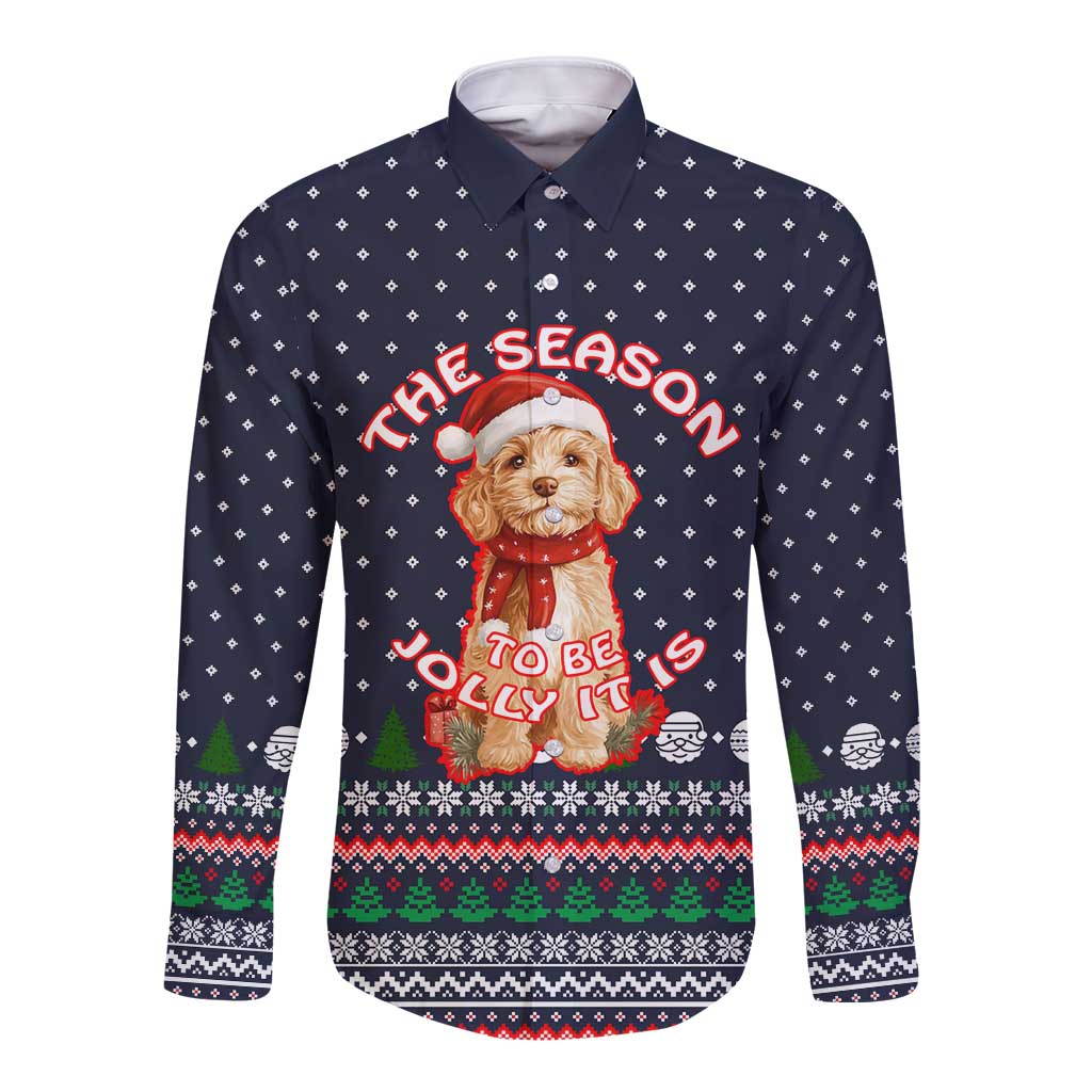 The Season To Be Jolly Goldendoodle Christmas Long Sleeve Button Shirt Xmas Holiday Patterns - Wonder Print Shop