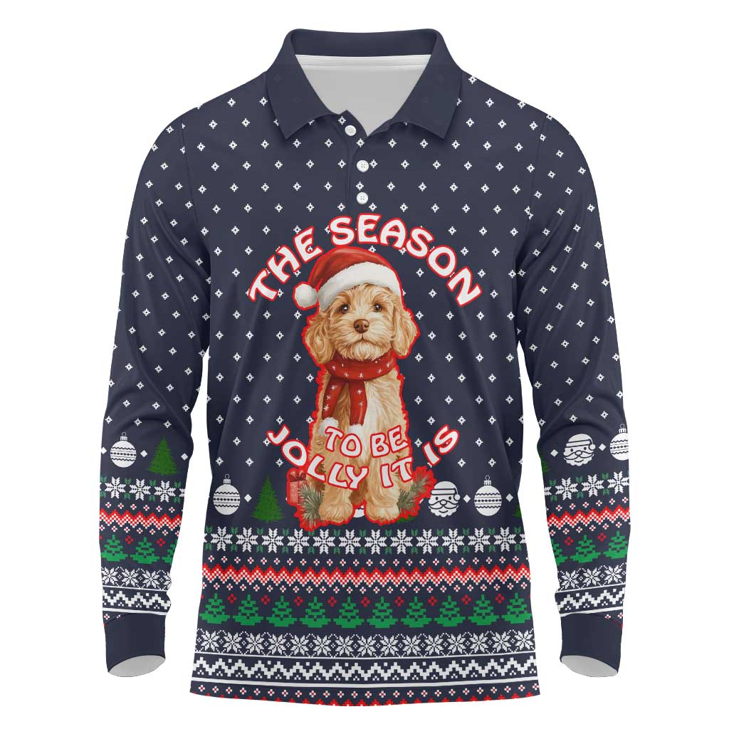 The Season To Be Jolly Goldendoodle Christmas Long Sleeve Polo Shirt Xmas Holiday Patterns - Wonder Print Shop