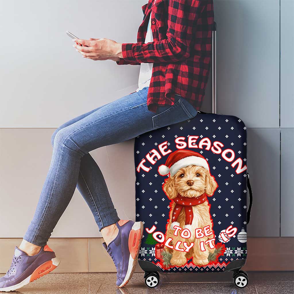 The Season To Be Jolly Goldendoodle Christmas Luggage Cover Xmas Holiday Patterns - Wonder Print Shop