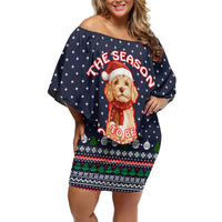 The Season To Be Jolly Goldendoodle Christmas Off Shoulder Short Dress Xmas Holiday Patterns - Wonder Print Shop