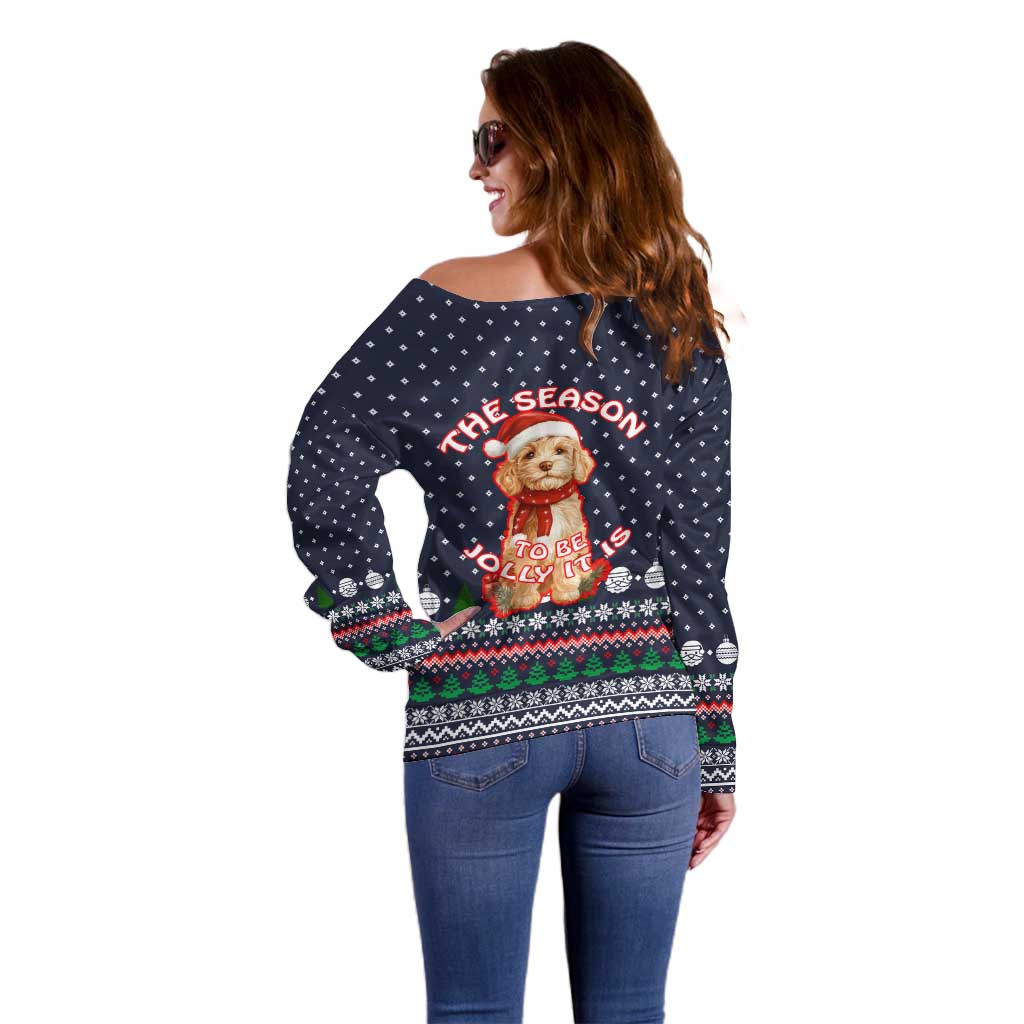 The Season To Be Jolly Goldendoodle Christmas Off Shoulder Sweater Xmas Holiday Patterns - Wonder Print Shop