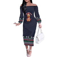 The Season To Be Jolly Goldendoodle Christmas Off The Shoulder Long Sleeve Dress Xmas Holiday Patterns - Wonder Print Shop