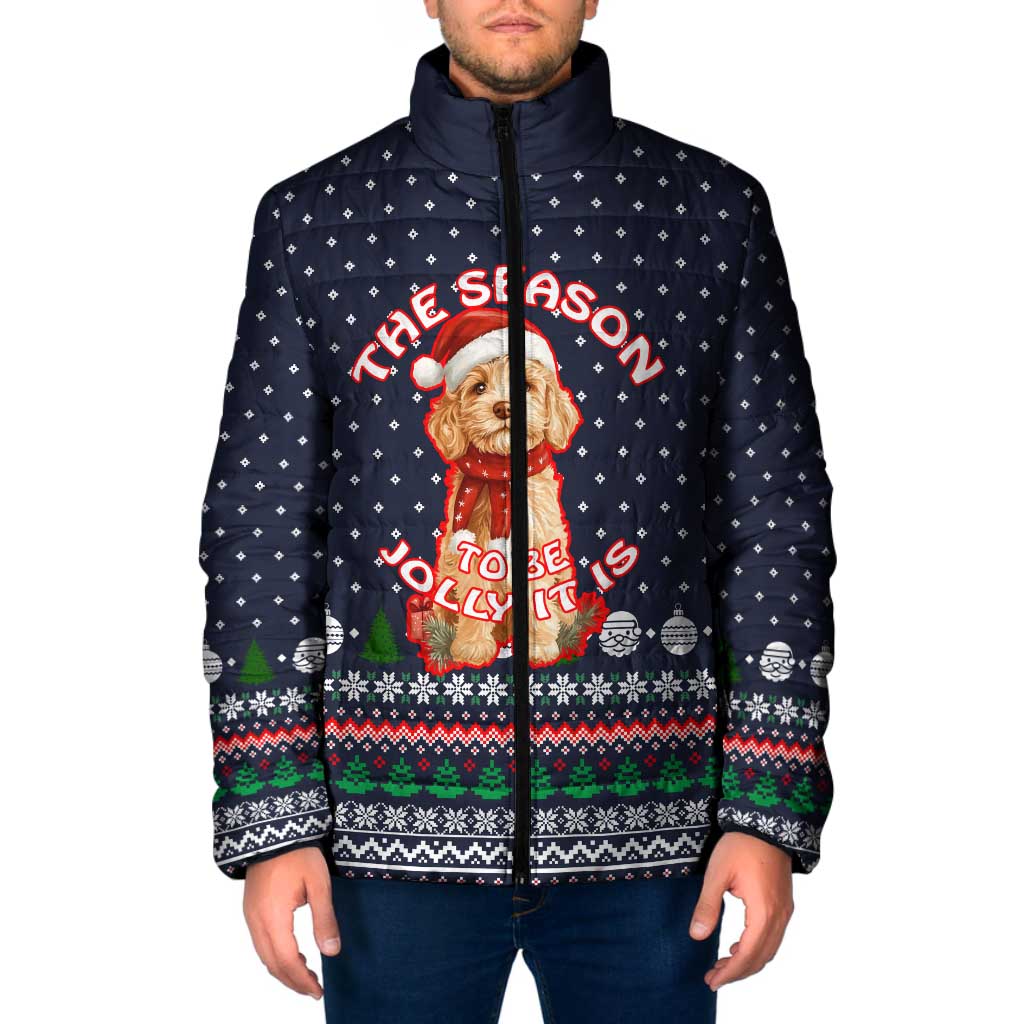 The Season To Be Jolly Goldendoodle Christmas Padded Jacket Xmas Holiday Patterns - Wonder Print Shop
