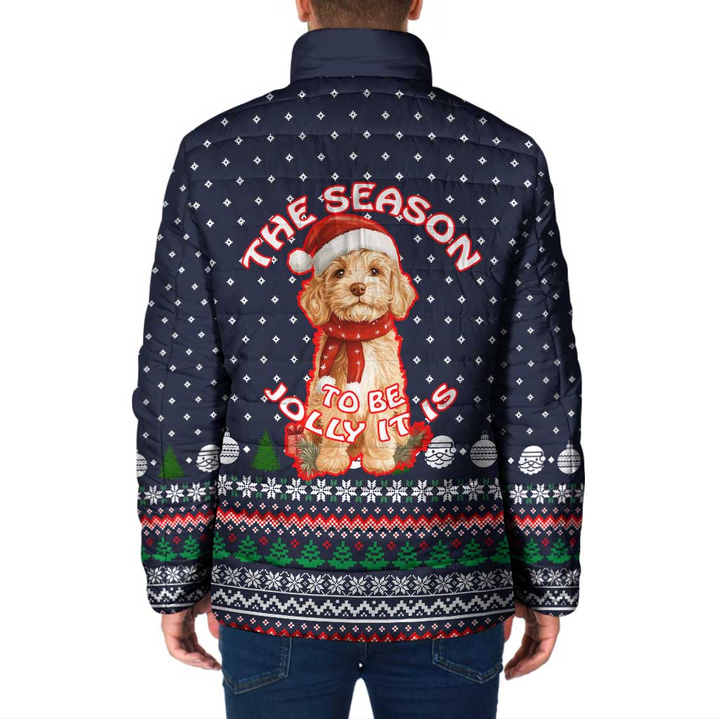 The Season To Be Jolly Goldendoodle Christmas Padded Jacket Xmas Holiday Patterns - Wonder Print Shop