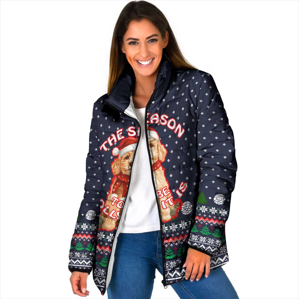 The Season To Be Jolly Goldendoodle Christmas Padded Jacket Xmas Holiday Patterns - Wonder Print Shop