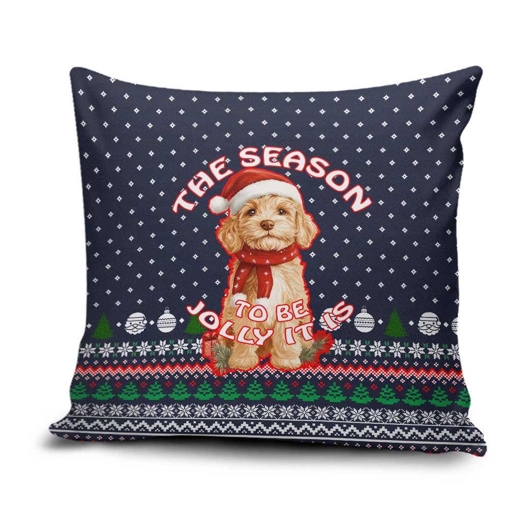 The Season To Be Jolly Goldendoodle Christmas Pillow Cover Xmas Holiday Patterns - Wonder Print Shop