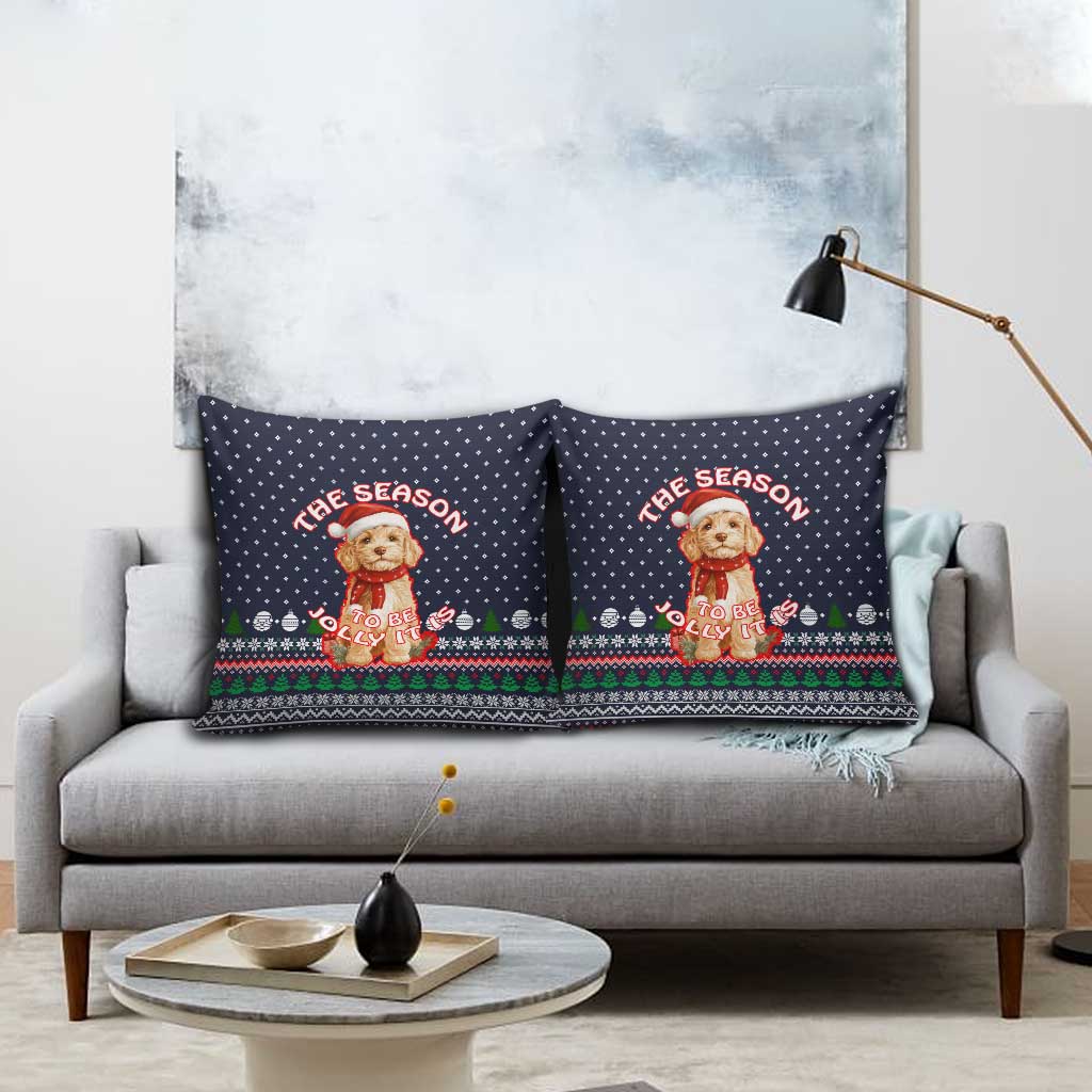 The Season To Be Jolly Goldendoodle Christmas Pillow Cover Xmas Holiday Patterns - Wonder Print Shop