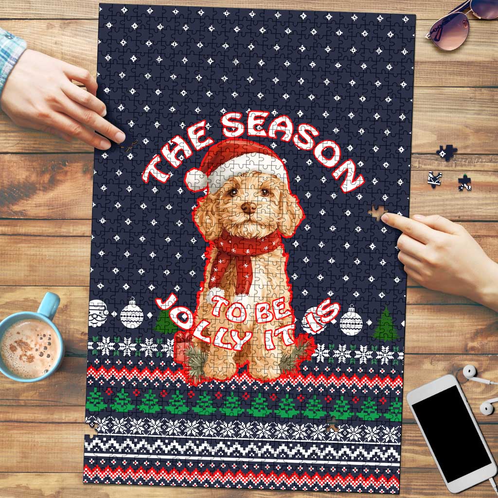 The Season To Be Jolly Goldendoodle Christmas Puzzle Xmas Holiday Patterns - Wonder Print Shop