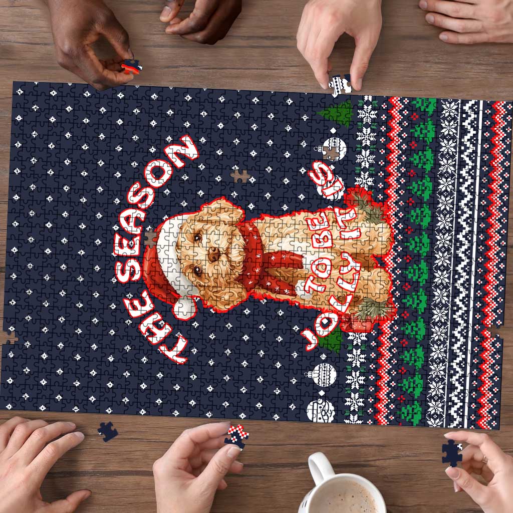 The Season To Be Jolly Goldendoodle Christmas Puzzle Xmas Holiday Patterns - Wonder Print Shop