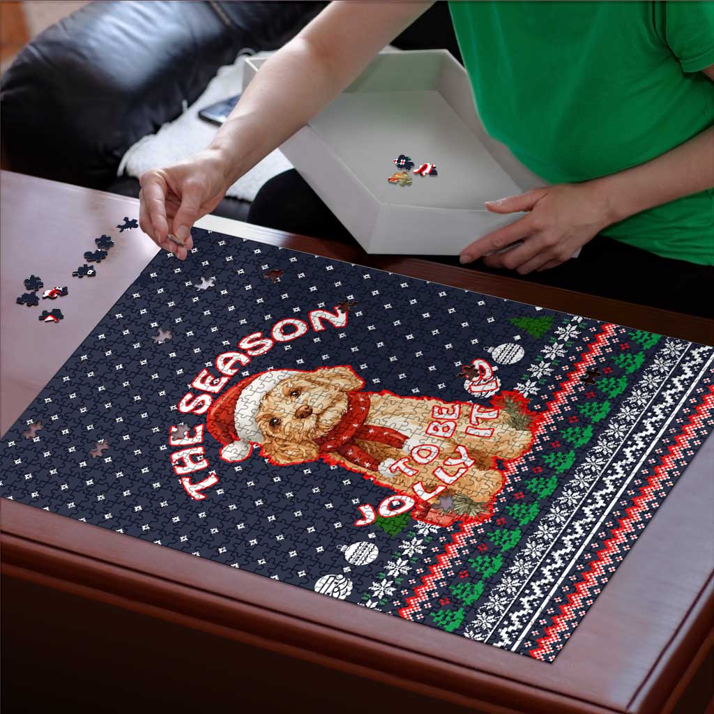 The Season To Be Jolly Goldendoodle Christmas Puzzle Xmas Holiday Patterns - Wonder Print Shop