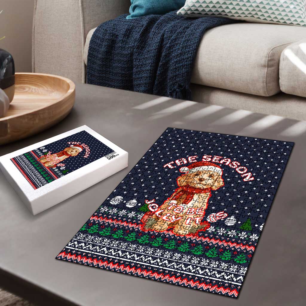 The Season To Be Jolly Goldendoodle Christmas Puzzle Xmas Holiday Patterns - Wonder Print Shop