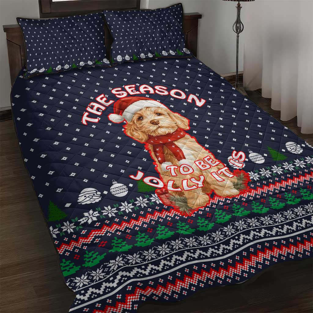 The Season To Be Jolly Goldendoodle Christmas Quilt Bed Set Xmas Holiday Patterns - Wonder Print Shop