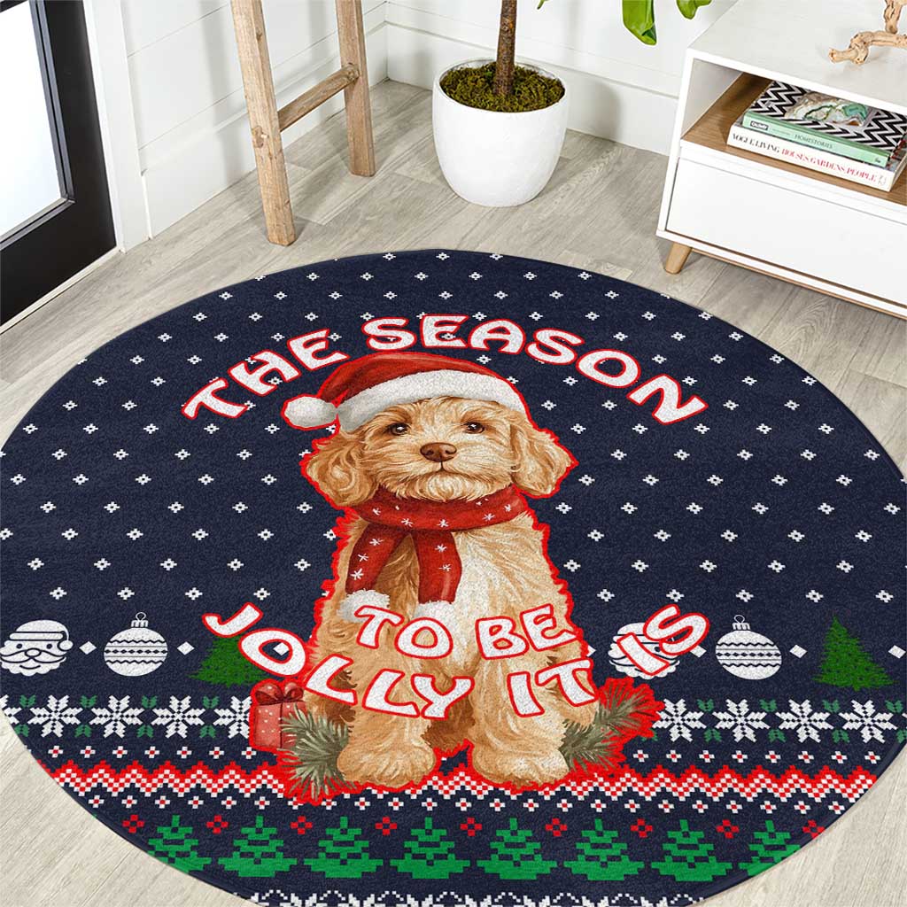 The Season To Be Jolly Goldendoodle Christmas Round Carpet Xmas Holiday Patterns - Wonder Print Shop