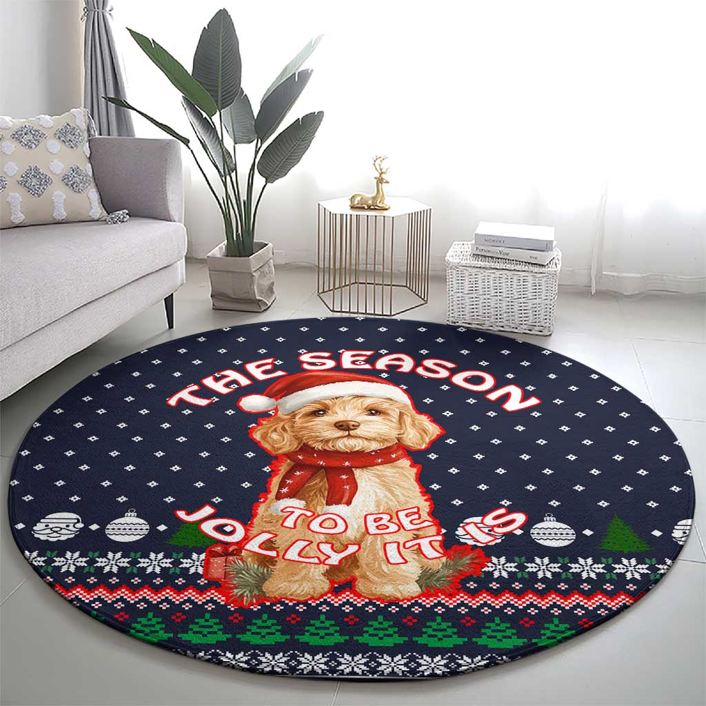 The Season To Be Jolly Goldendoodle Christmas Round Carpet Xmas Holiday Patterns - Wonder Print Shop
