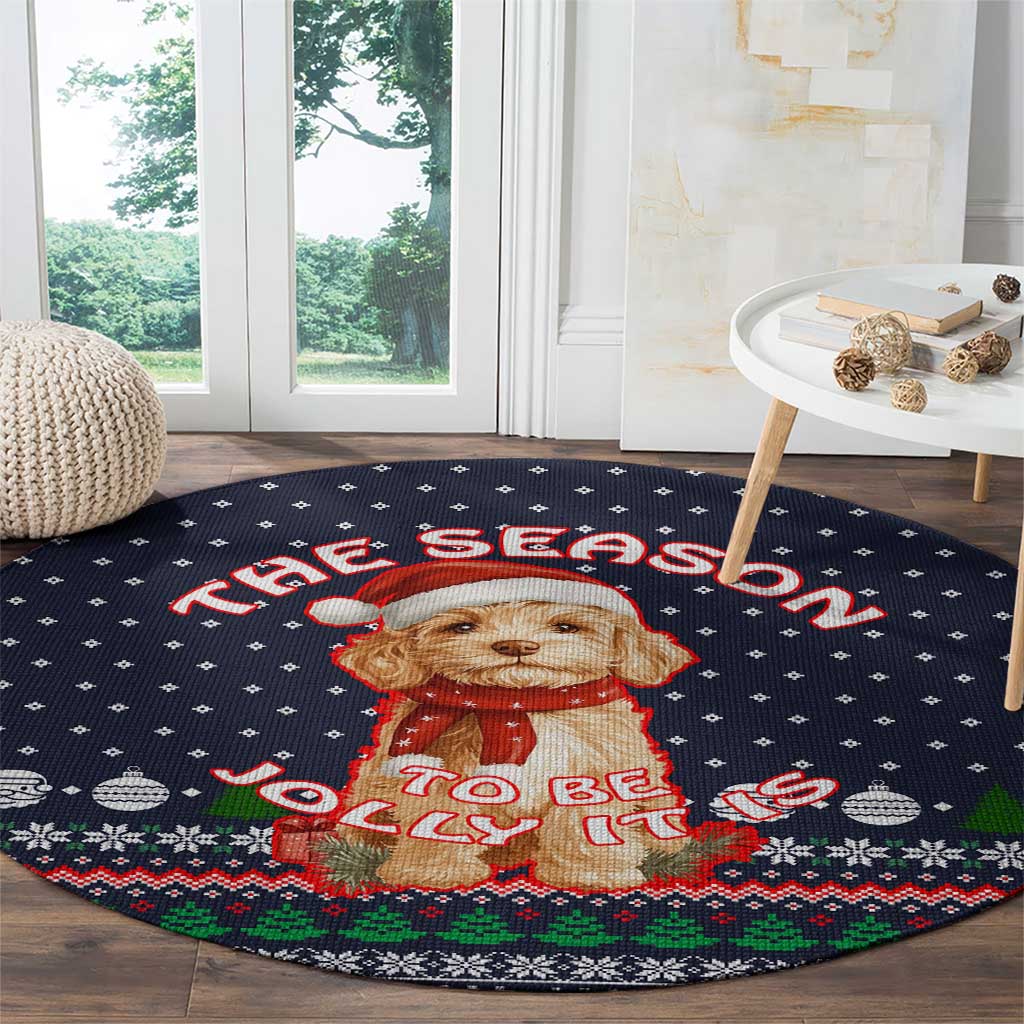 The Season To Be Jolly Goldendoodle Christmas Round Carpet Xmas Holiday Patterns - Wonder Print Shop