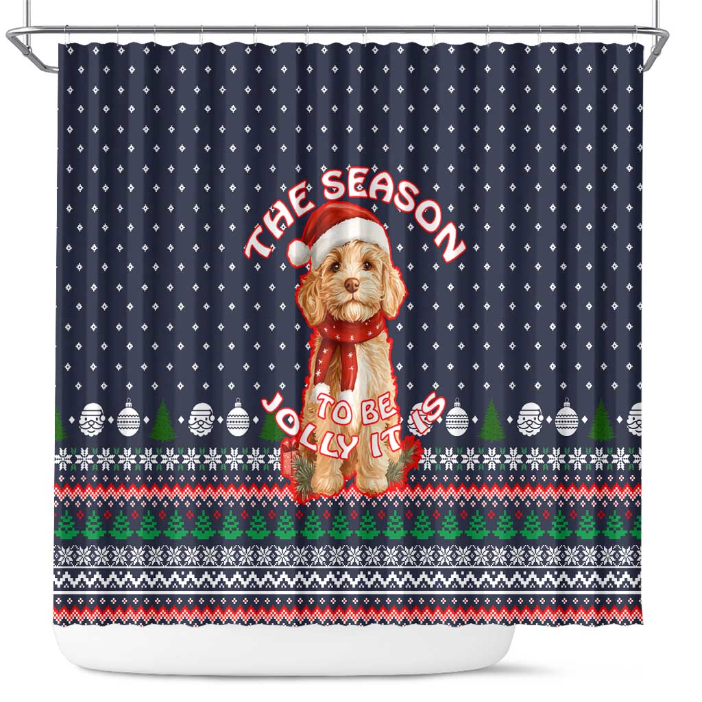 The Season To Be Jolly Goldendoodle Christmas Shower Curtain Xmas Holiday Patterns - Wonder Print Shop
