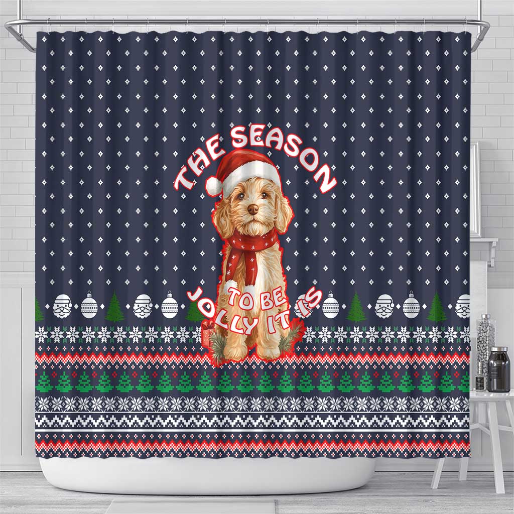 The Season To Be Jolly Goldendoodle Christmas Shower Curtain Xmas Holiday Patterns - Wonder Print Shop