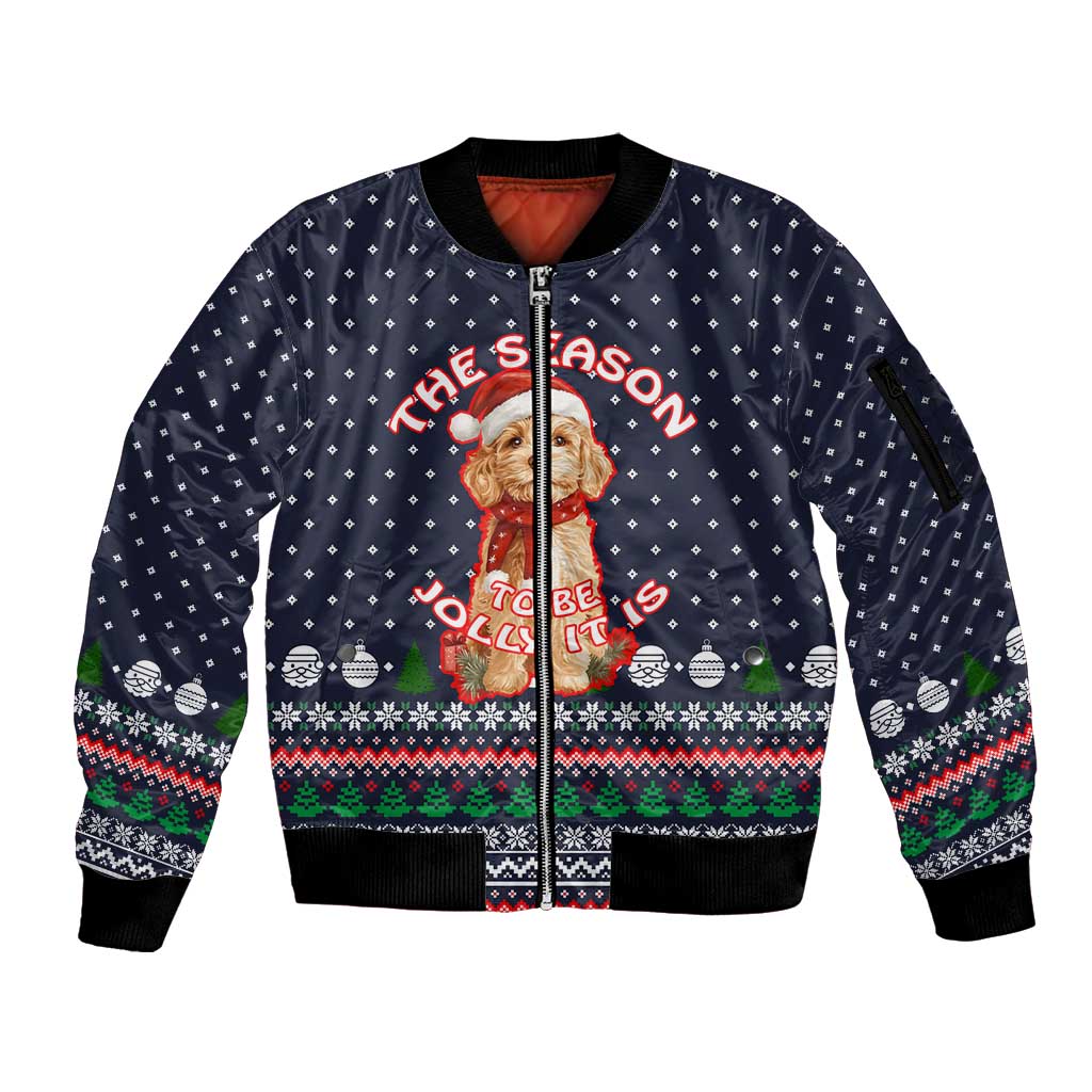 The Season To Be Jolly Goldendoodle Christmas Sleeve Zip Bomber Jacket Xmas Holiday Patterns - Wonder Print Shop