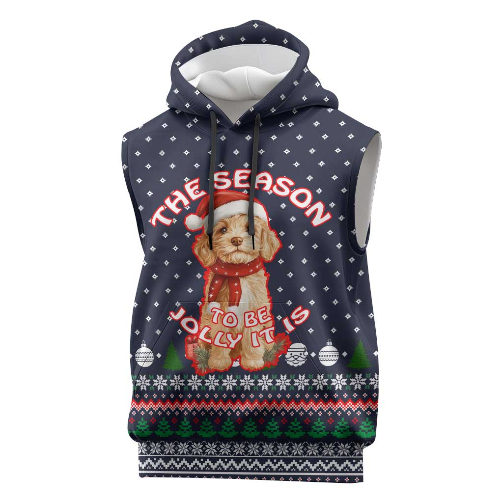 The Season To Be Jolly Goldendoodle Christmas Sleeveless Hoodie Xmas Holiday Patterns - Wonder Print Shop