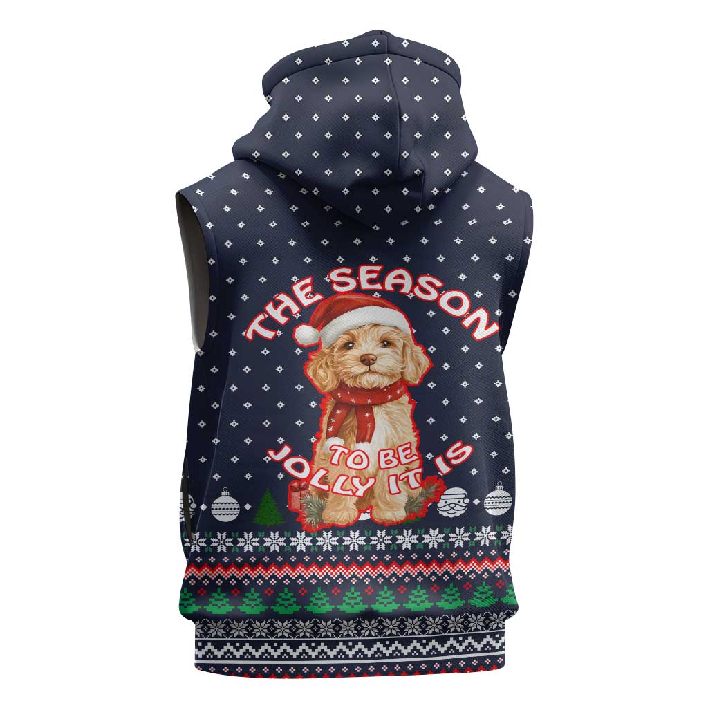 The Season To Be Jolly Goldendoodle Christmas Sleeveless Hoodie Xmas Holiday Patterns - Wonder Print Shop