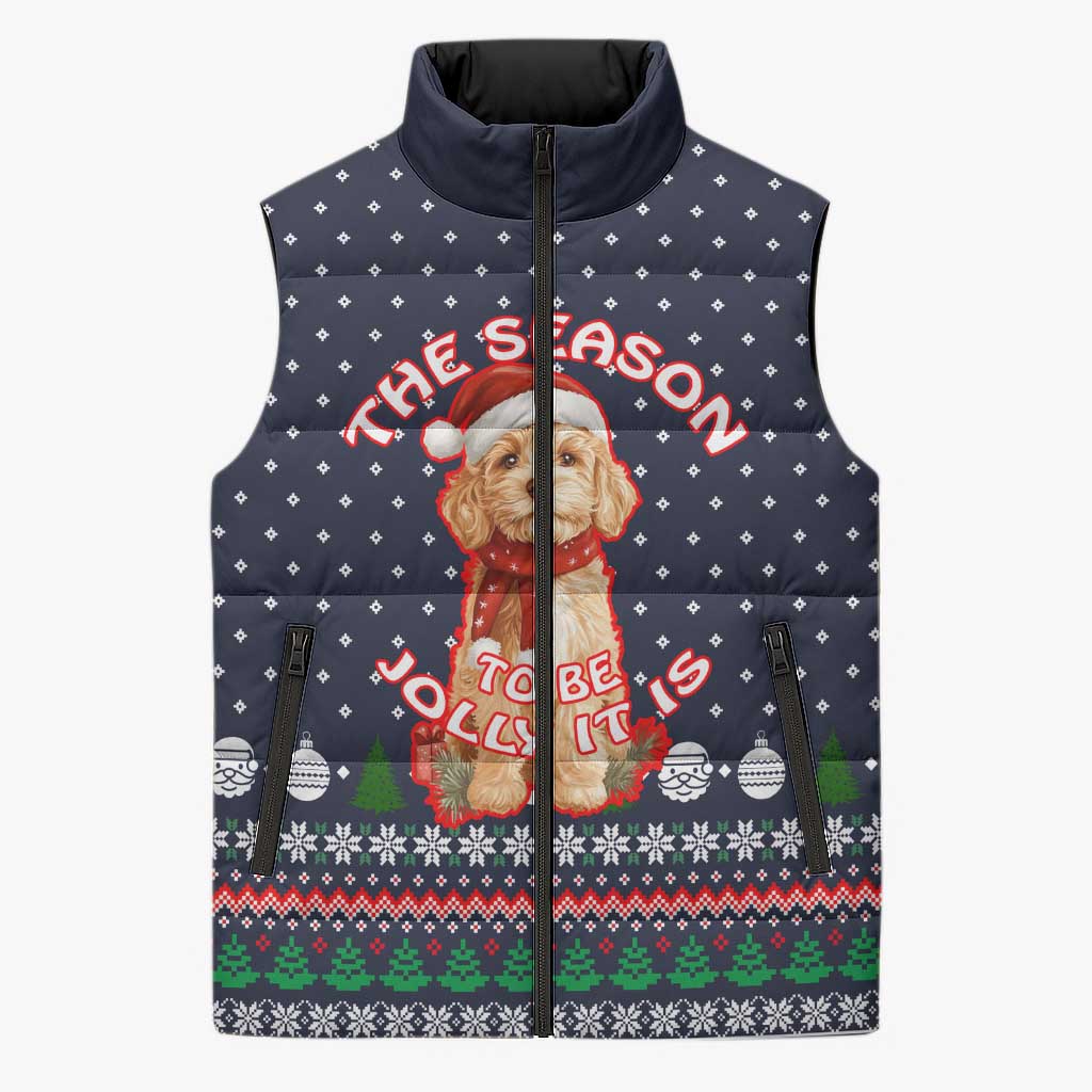 The Season To Be Jolly Goldendoodle Christmas Sleeveless Puffer Jacket Xmas Holiday Patterns - Wonder Print Shop