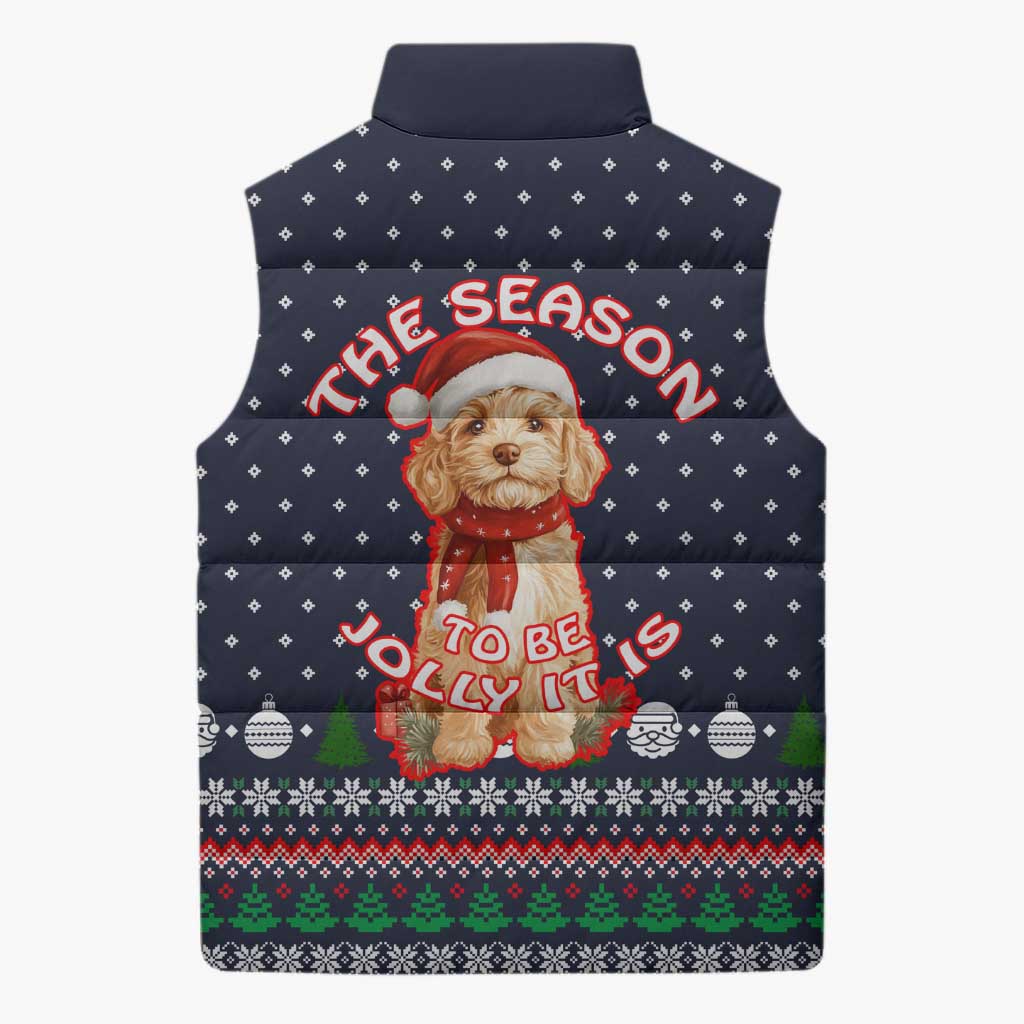 The Season To Be Jolly Goldendoodle Christmas Sleeveless Puffer Jacket Xmas Holiday Patterns - Wonder Print Shop