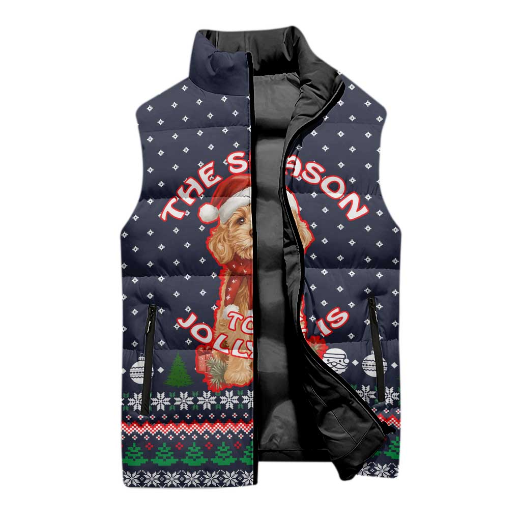 The Season To Be Jolly Goldendoodle Christmas Sleeveless Puffer Jacket Xmas Holiday Patterns - Wonder Print Shop