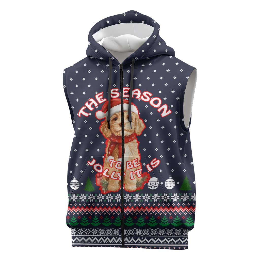 The Season To Be Jolly Goldendoodle Christmas Sleeveless Zip Hoodie Xmas Holiday Patterns - Wonder Print Shop