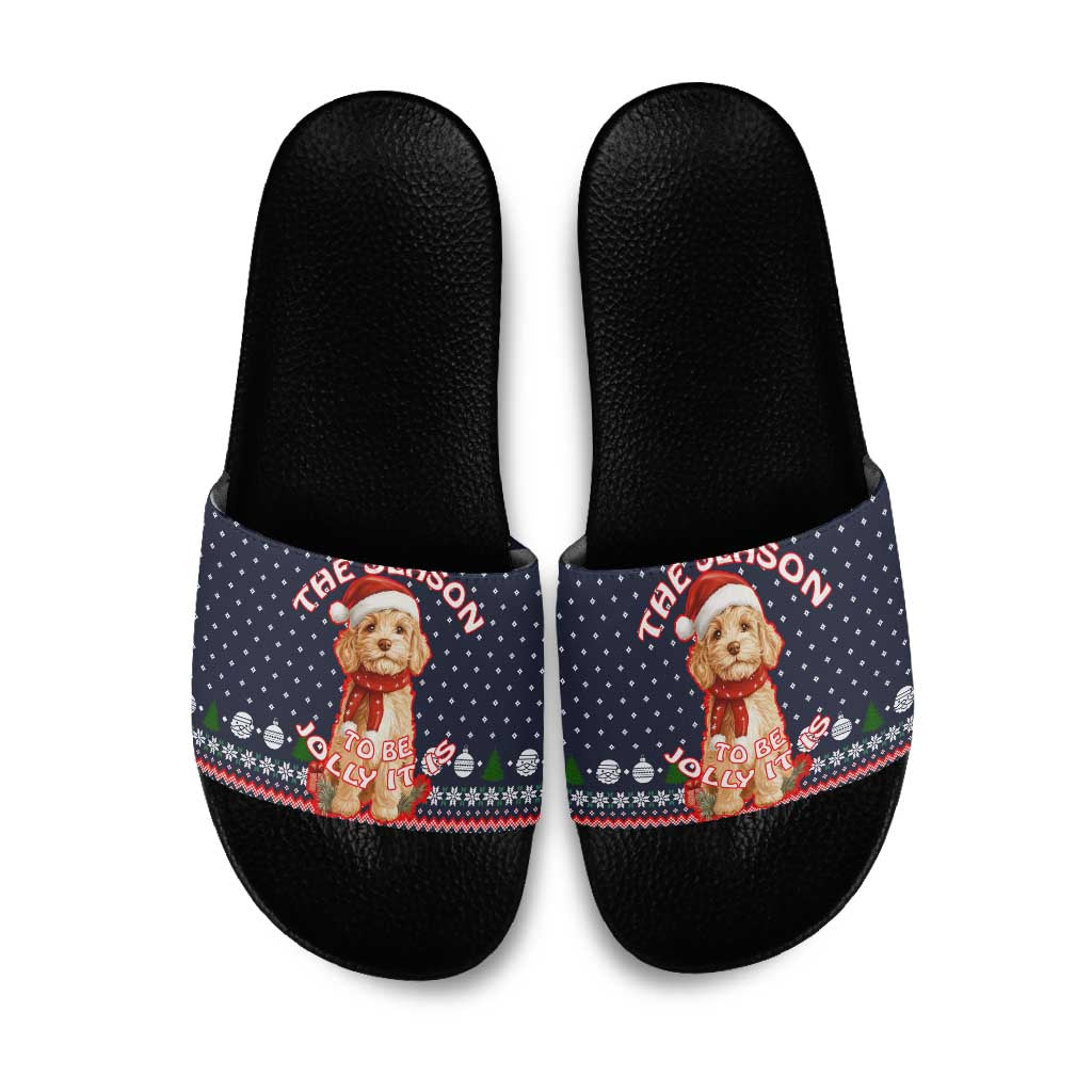 The Season To Be Jolly Goldendoodle Christmas Slide Sandals Xmas Holiday Patterns - Wonder Print Shop