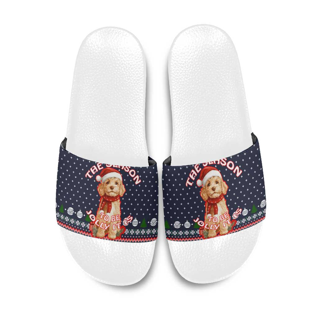 The Season To Be Jolly Goldendoodle Christmas Slide Sandals Xmas Holiday Patterns - Wonder Print Shop