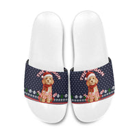 The Season To Be Jolly Goldendoodle Christmas Slide Sandals Xmas Holiday Patterns - Wonder Print Shop