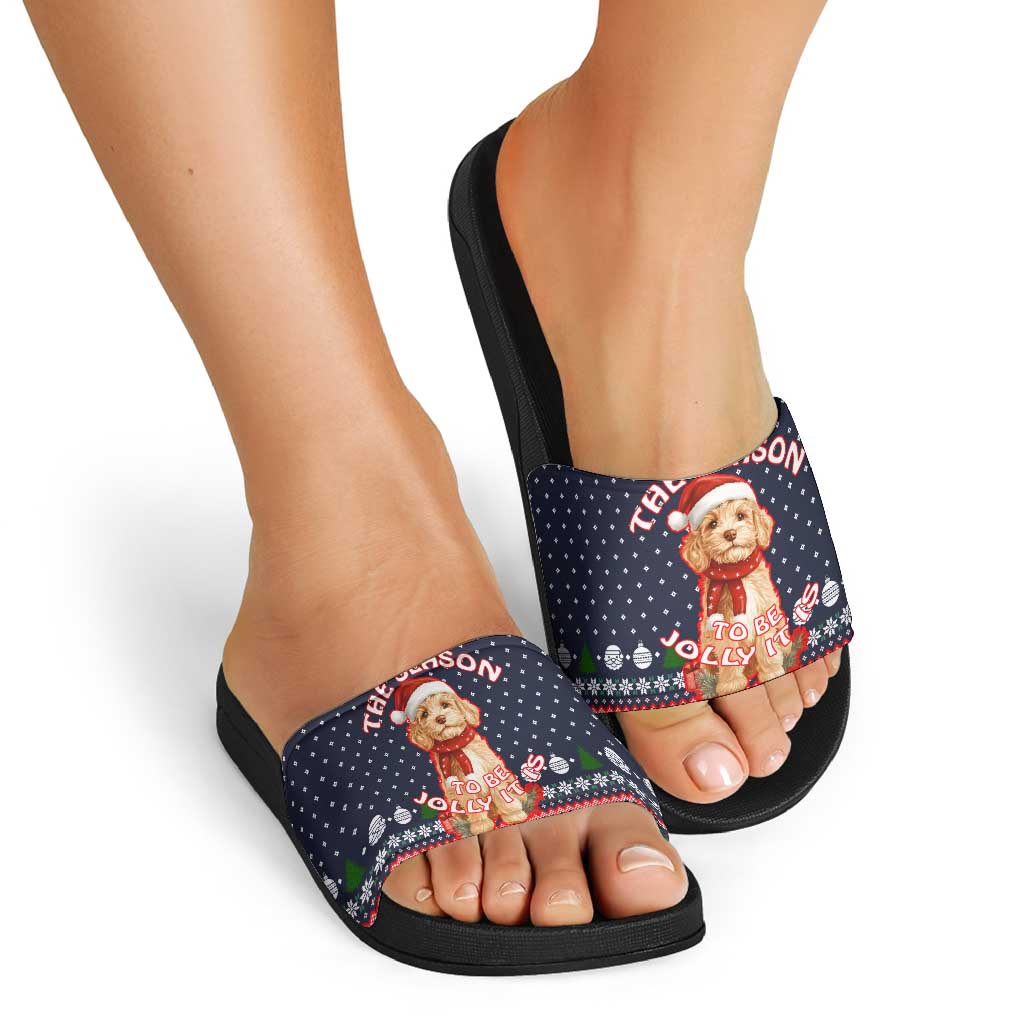 The Season To Be Jolly Goldendoodle Christmas Slide Sandals Xmas Holiday Patterns - Wonder Print Shop