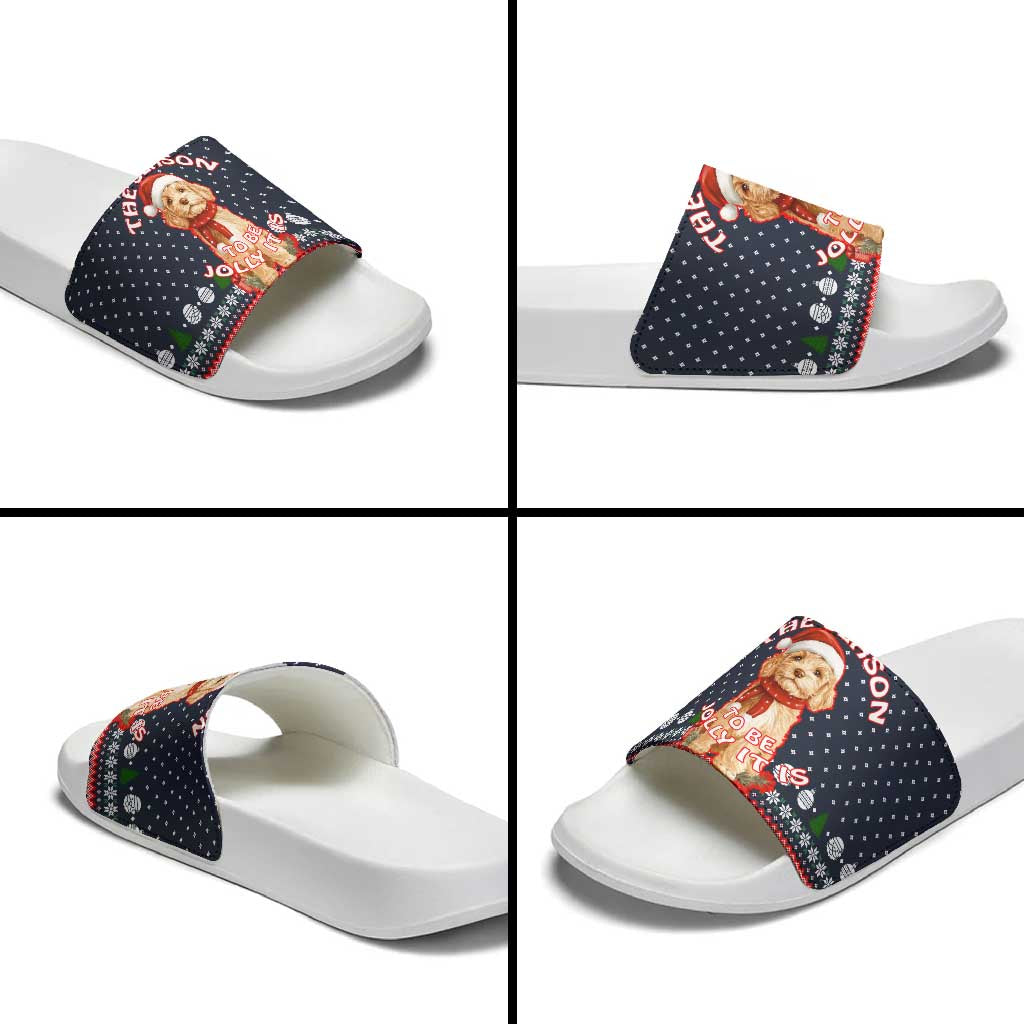 The Season To Be Jolly Goldendoodle Christmas Slide Sandals Xmas Holiday Patterns - Wonder Print Shop