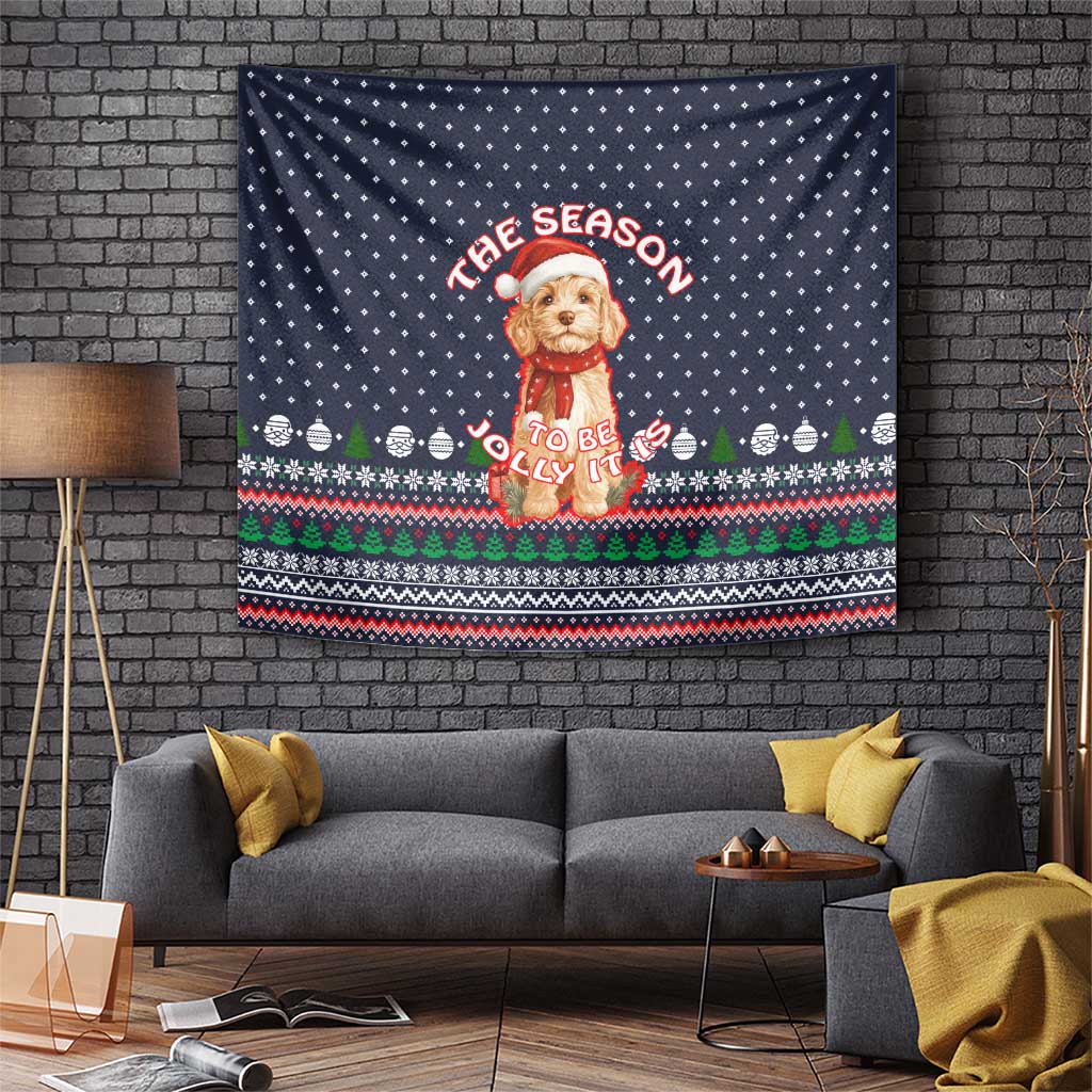 The Season To Be Jolly Goldendoodle Christmas Tapestry Xmas Holiday Patterns - Wonder Print Shop