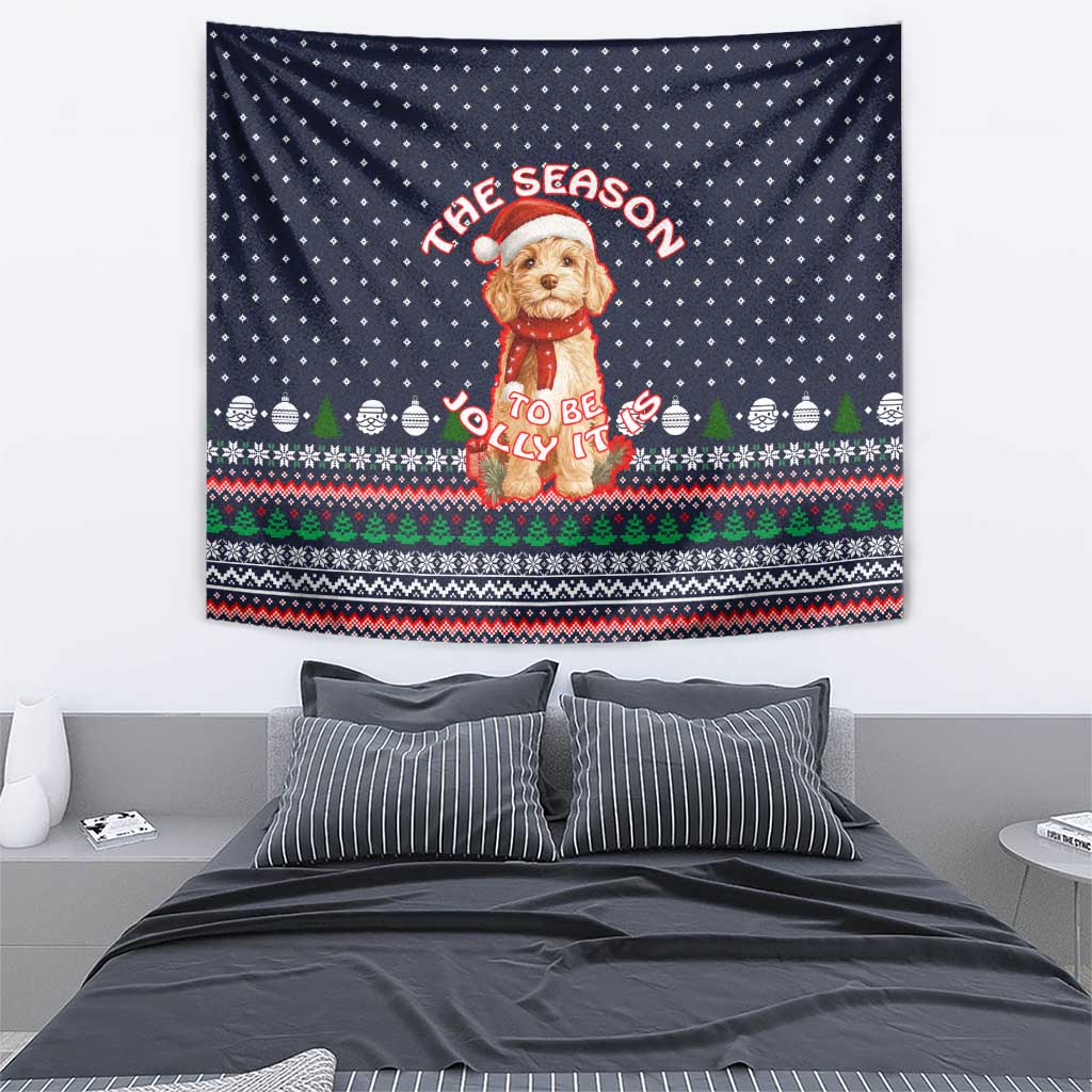The Season To Be Jolly Goldendoodle Christmas Tapestry Xmas Holiday Patterns - Wonder Print Shop